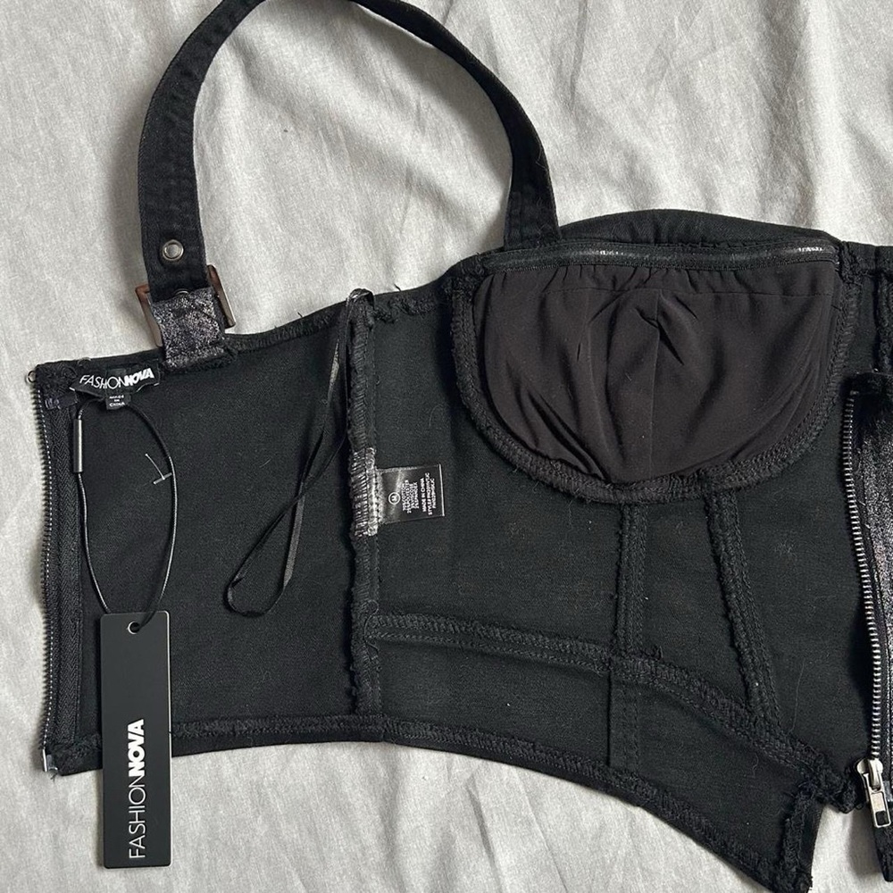 Black Metallic Fashion Nova Bustier Top - Picture 5 of 7